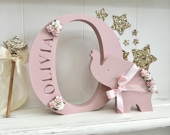 Personalised Engraved Wooden Letter with Matching Animal Shape: Safari Nursery Decor, New Baby Gift