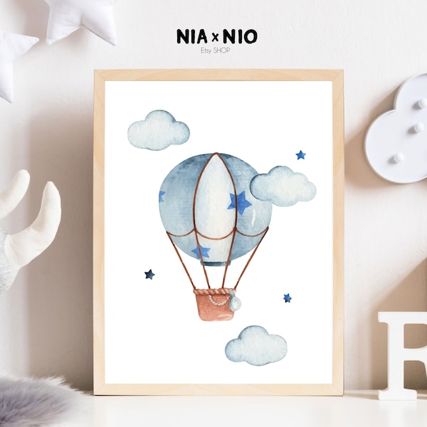 Watercolour balloon printable, baby boy room decor, balloon print, printable kids room poster, digital download, balloon photo, Baby Shower