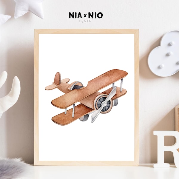 Airplane nursery art for boys, Airplane watercolour, airplane nursery decor,  vintage children's art, baby boy nursery art , childrens art