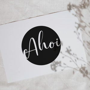 Carte postale « Ahoy », dicton, maritime, lettrage, typographie, lettrage à la main, minimaliste