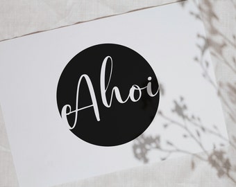 Postkarte "Ahoi", Spruch, maritim, Schriftzug, Typografie, Handlettering, minimalistisch