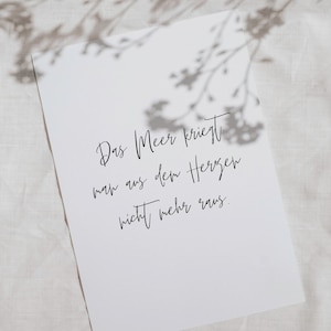 Postkarte, Spruch "das Meer", maritim, Typografie, Handlettering, Schreibschrift, Meer, minimalistisch