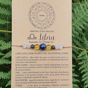 Libra Crystal Bracelet, Libra Birthstone Crystal, Horoscope Bracelet,  Zodiac gemstone bracelet, Protection Bracelet and Card