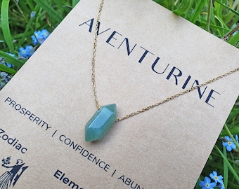 Aventurine Crystal Necklace, Cancer Necklace, Virgo Necklace, Healing Crystal, Zodiac pendant, Sterling silver, Crystals Point Necklace