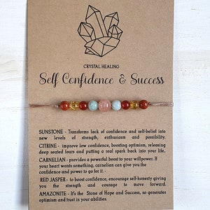 Self Confidence and Success Crystal Bracelet, Protection Bracelet and Card, Crystals for success, crystals for confidence,Wealth, Prosperity