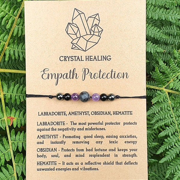 Empath Protection Bracelet, Stress crystals, Healing Crystals,  Handmade Adjustable Waterproof, adjustable bracelet gift, Aura Protection