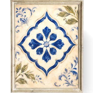 Mediterranean Tile Wall Art | Blue and White Kitchen Print | Italian Coastal Decor | Digital Download