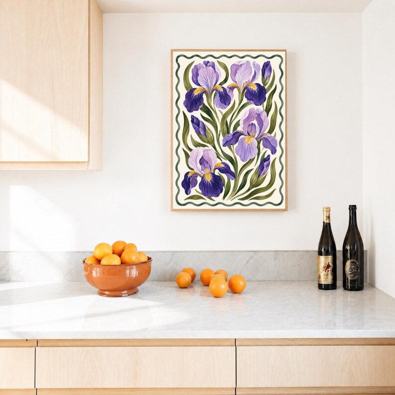 Vintage Iris Wall Art, Purple Botanical Floral Print, Cottage Decor, Digital Download image 6