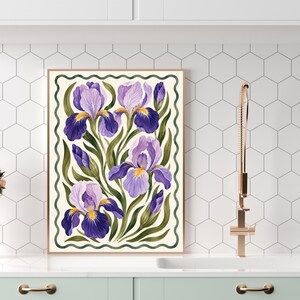 Vintage Iris Wall Art, Purple Botanical Floral Print, Cottage Decor, Digital Download image 7