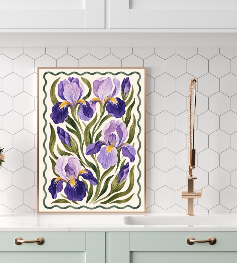 Vintage Iris Wall Art, Purple Botanical Floral Print, Cottage Decor, Digital Download image 7