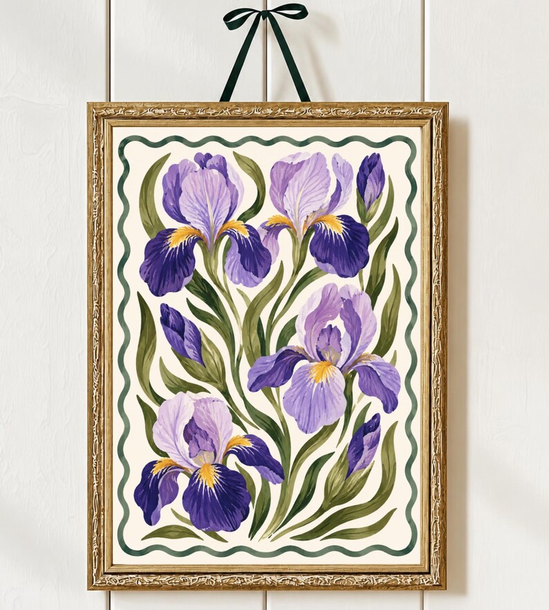 Vintage Iris Wall Art, Purple Botanical Floral Print, Cottage Decor, Digital Download image 9