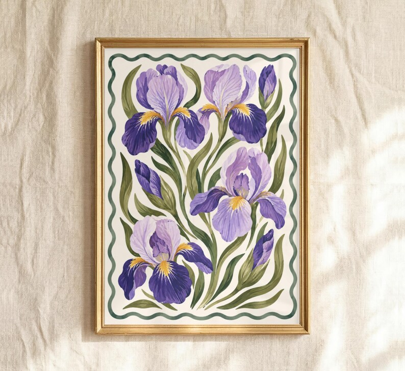 Vintage Iris Wall Art, Purple Botanical Floral Print, Cottage Decor, Digital Download image 8