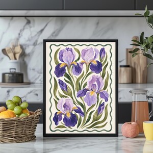 Vintage Iris Wall Art, Purple Botanical Floral Print, Cottage Decor, Digital Download image 4