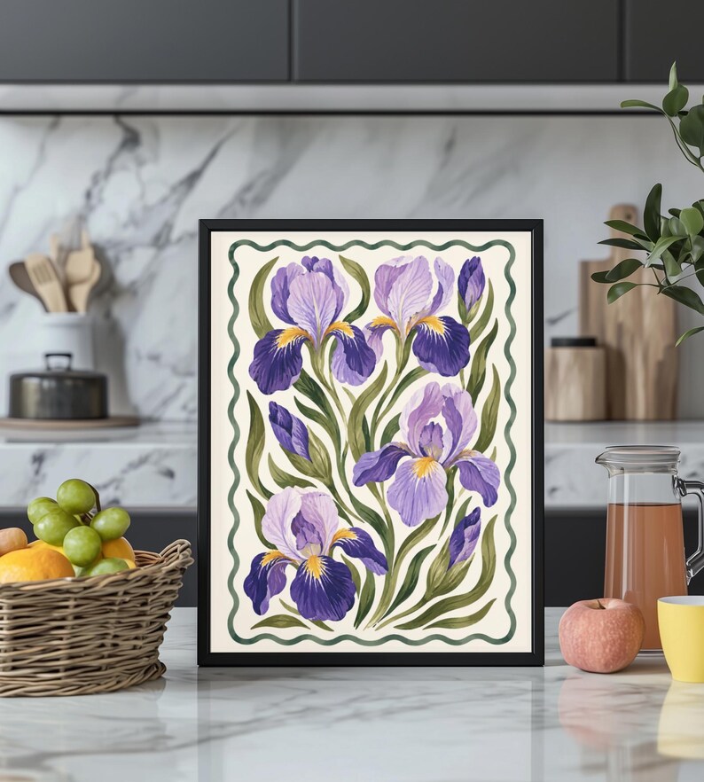 Vintage Iris Wall Art, Purple Botanical Floral Print, Cottage Decor, Digital Download image 4