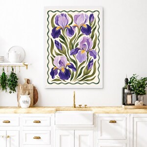 Vintage Iris Wall Art, Purple Botanical Floral Print, Cottage Decor, Digital Download image 2