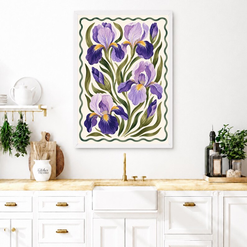 Vintage Iris Wall Art, Purple Botanical Floral Print, Cottage Decor, Digital Download image 2