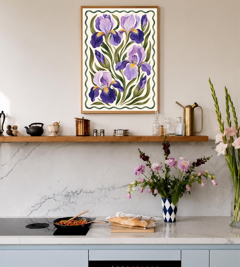 Vintage Iris Wall Art, Purple Botanical Floral Print, Cottage Decor, Digital Download image 5