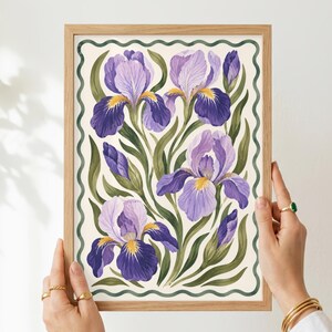 Vintage Iris Wall Art, Purple Botanical Floral Print, Cottage Decor, Digital Download image 3