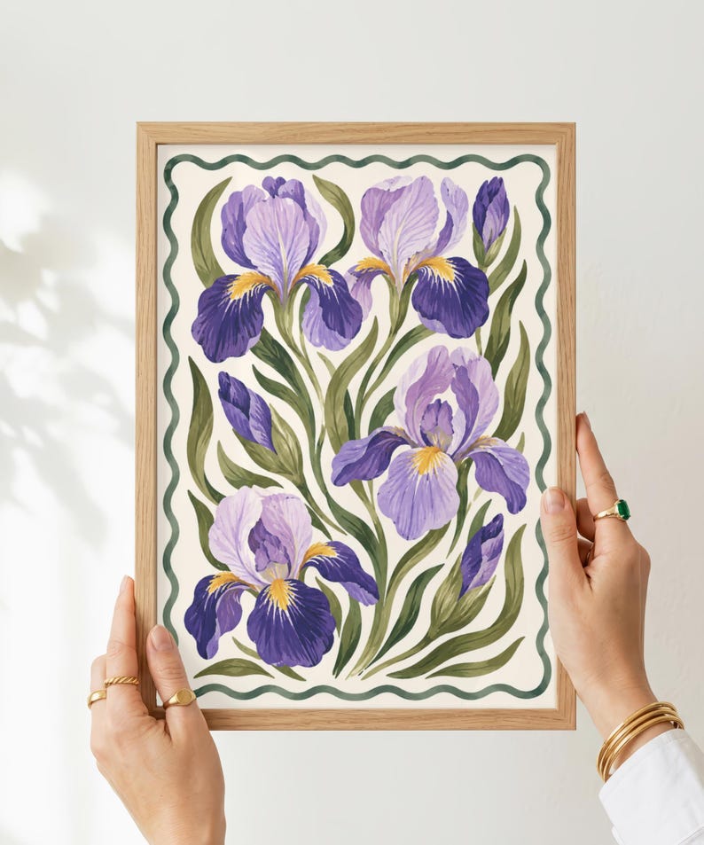 Vintage Iris Wall Art, Purple Botanical Floral Print, Cottage Decor, Digital Download image 3