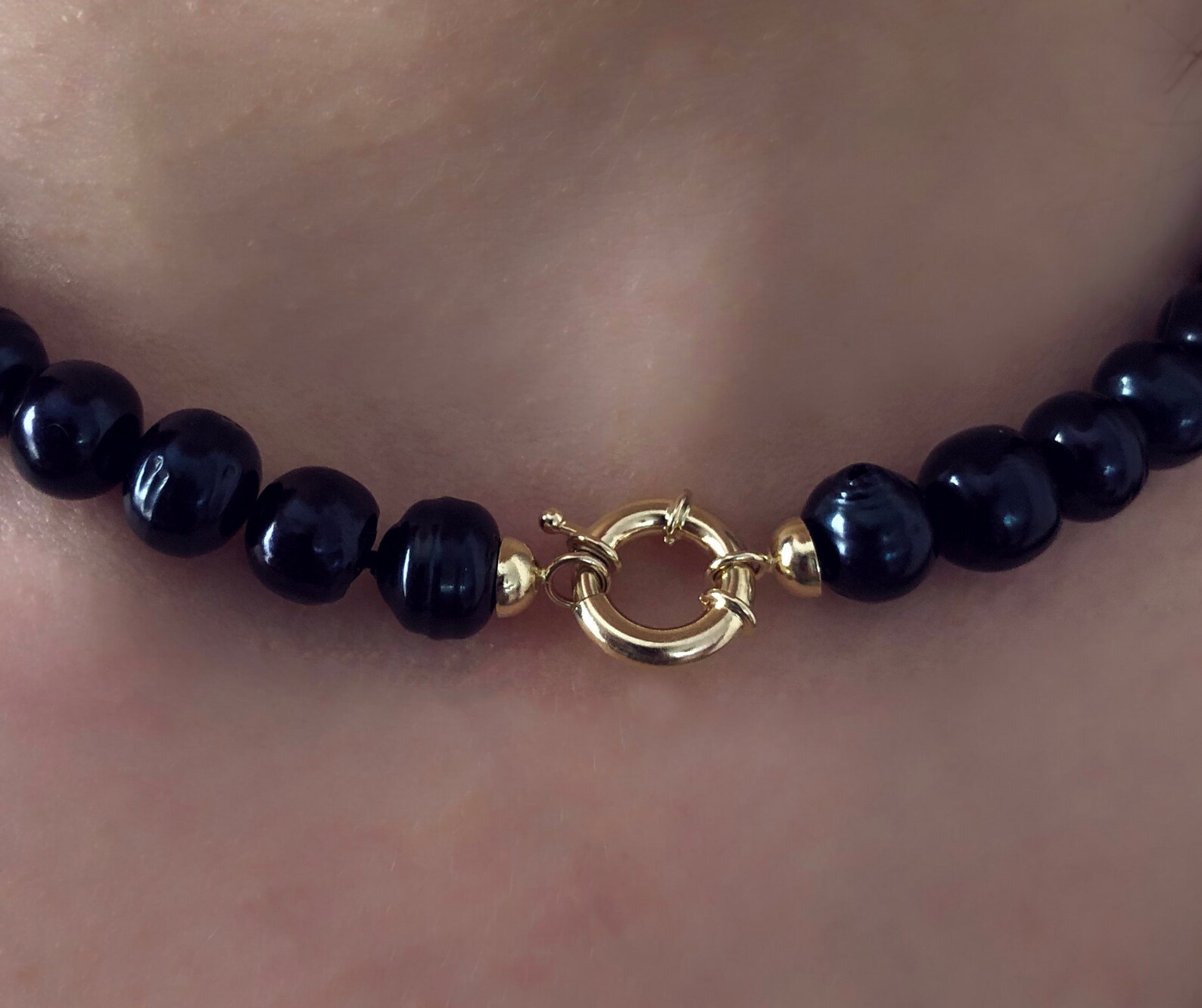 14 K Gold Black Pearl Necklace Sequined String Classic Etsy