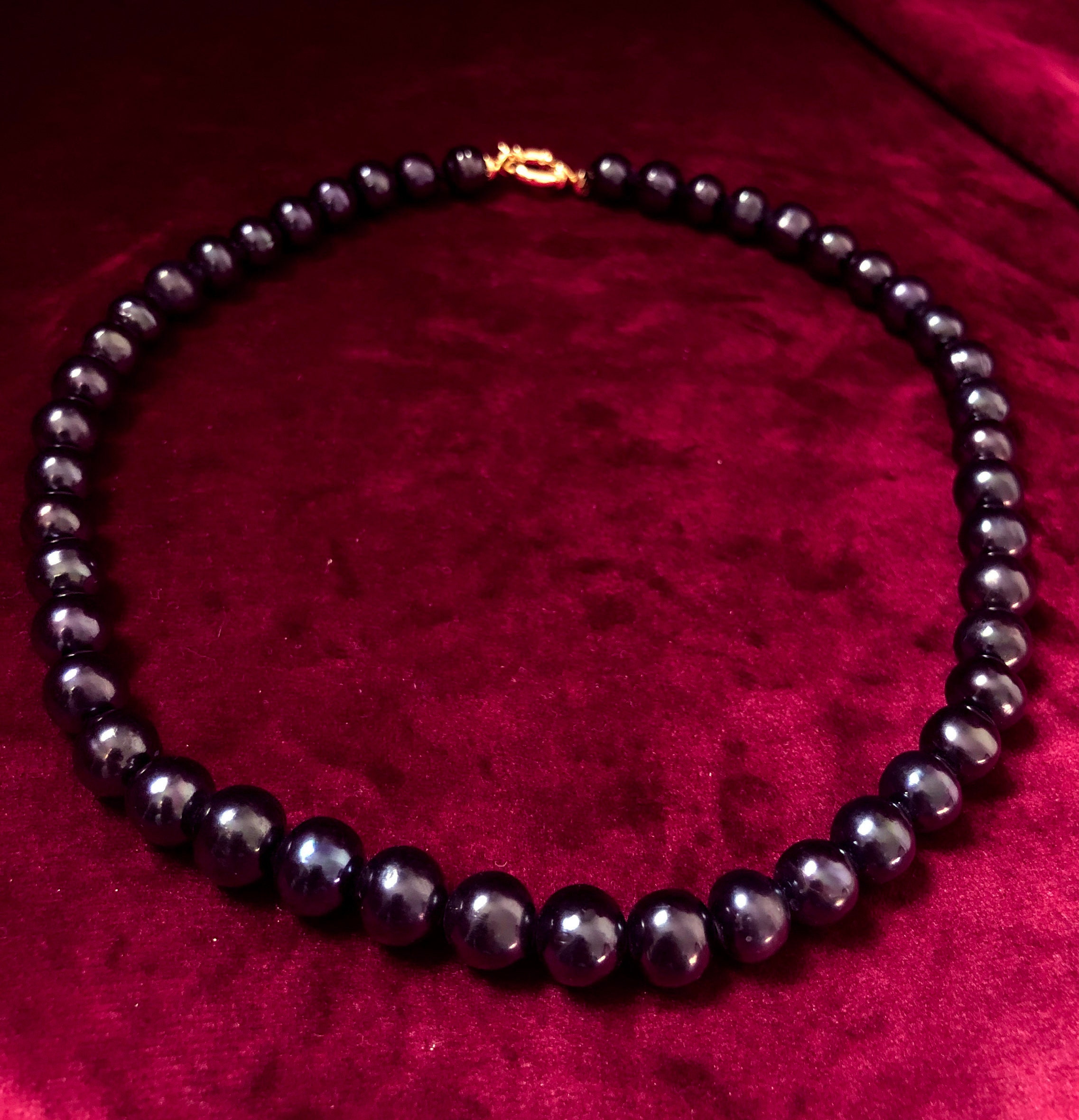14 K Gold Black Pearl Necklace Sequined String Classic Etsy