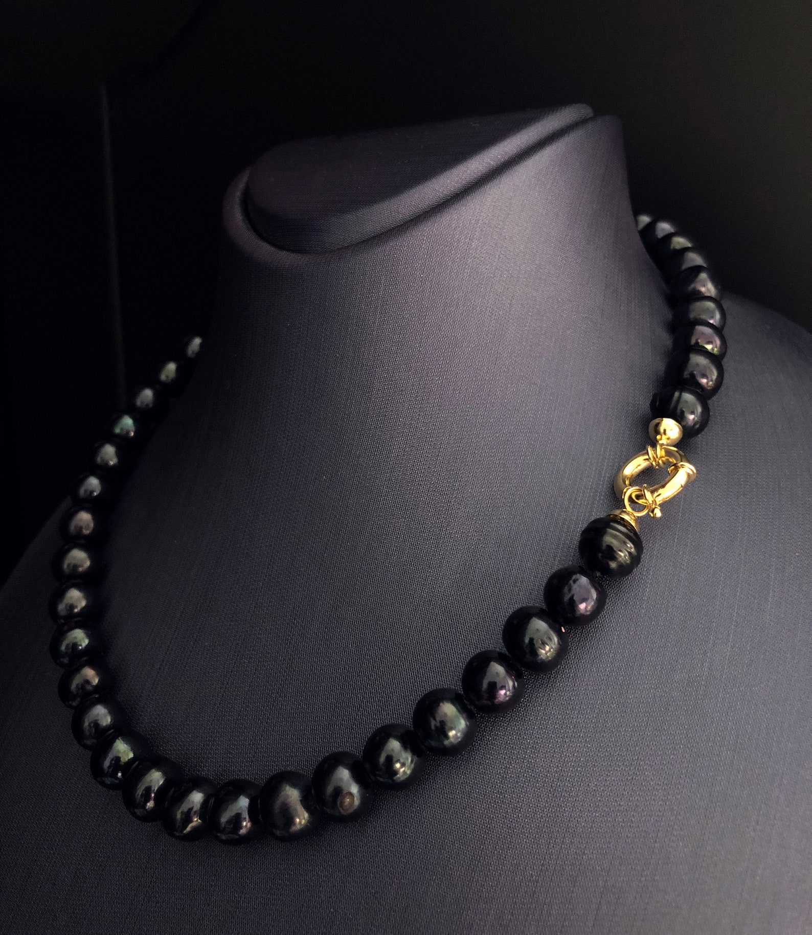 14 K Gold Black Pearl Necklace Sequined String Classic Etsy