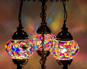 4 Globe Turkish Moroccan Mosaic Glass Hanging Lamp Ceiling Light Chandeliers