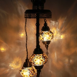 3 Glass Globe Turkish Moroccan Floor Lamp in Gold/Brown Colour