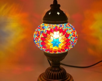 Turkish Moroccan Handmade Multicolour Table Desk Lamp with Free LED Bulb and Free Shipping