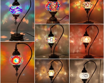 Fast Free Delivery Free Bulb Turkish Lamp Moroccan Mosaic Handmade Glass mix colour Swan Neck Desk Lamp Tiffany Style CE UCKA Certified