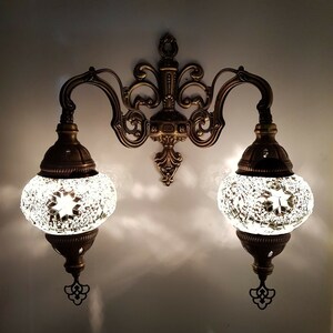Double Turkish Moroccan Mosaic Glass Wall Lamp Light with Free Bulb