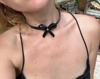 Bow Choker, Vegan Leather, Festival Burning Man, Festival Outfit, Costume Dark Mariposa Handmade