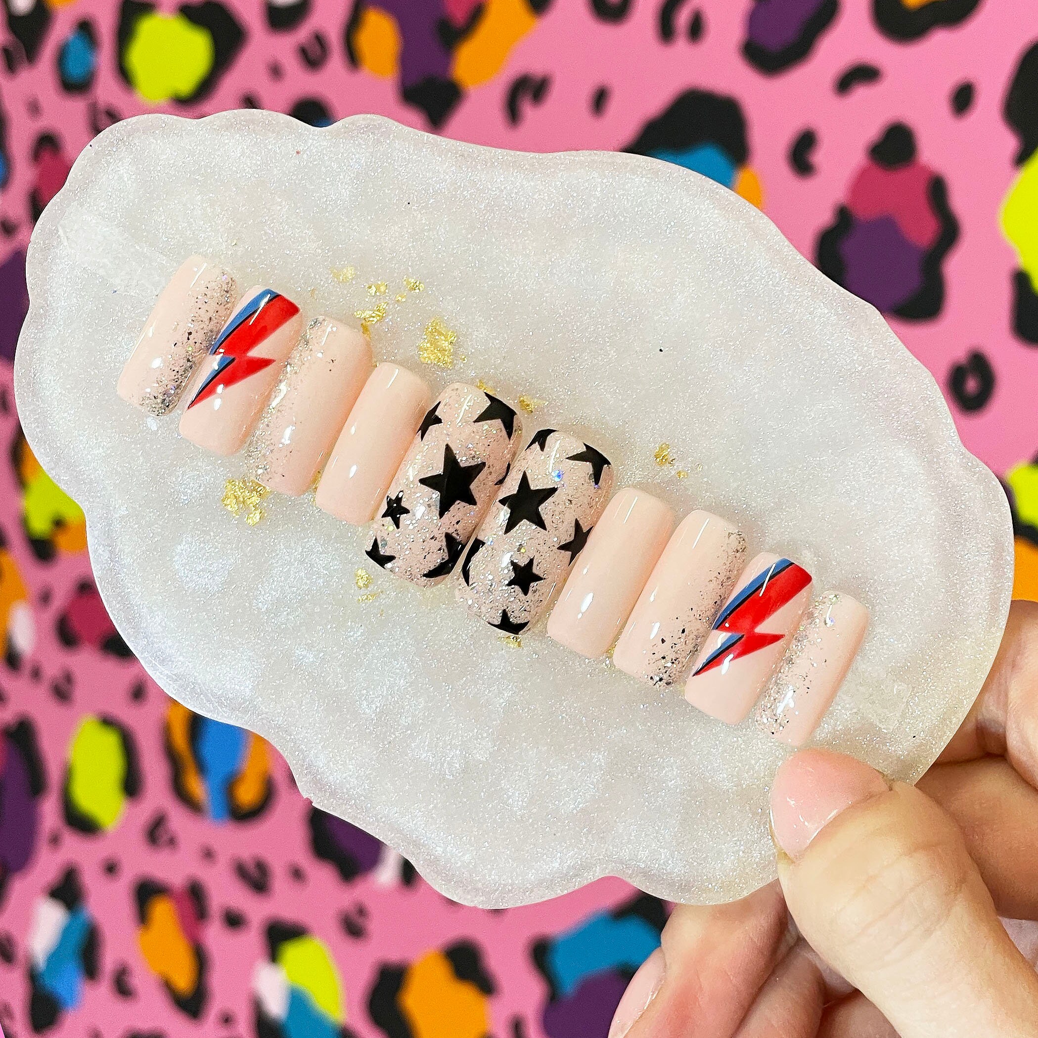 David Bowie Nails Musician Inspired Nails Star Nails Etsy