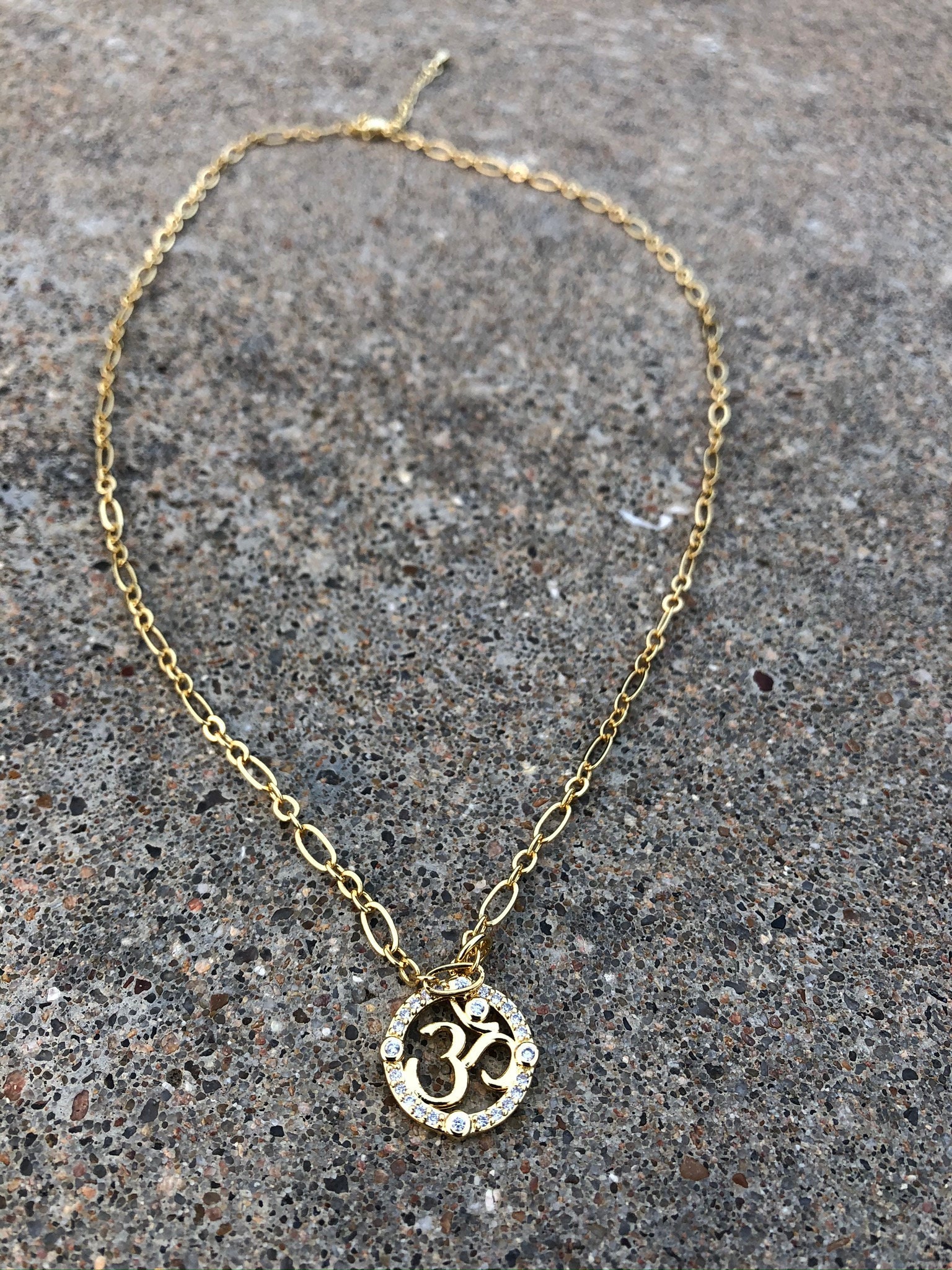 Om Necklace for Women Gold Cubic Zirconia Stones Minimal Etsy