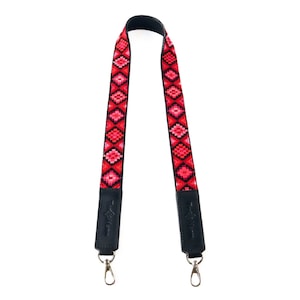Mai Woven Bag Strap - Poppy with Black Leather, Shoulder Strap, Bag Purse Strap, Hand Embroidered Crossbody Strap for Women&#39;s Handbag