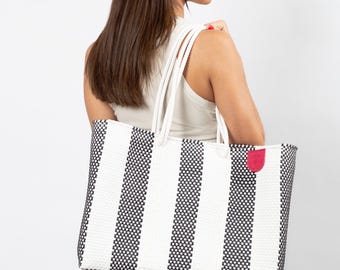 Zebra Woven Super Tote | Handmade Mexican Artisan Beach Bag