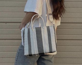Bolso bandolera mediano tejido de cebra / Bolso mexicano de uso diario hecho a mano