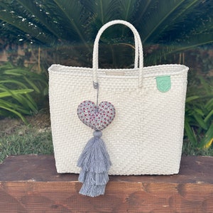 Embroidered Heart Tassel, Tassel Ornament, Mexican Heart Handmade Tassels, Tote Tassels, Key Chain, Artisan Made, Embroidery Heart Ornament