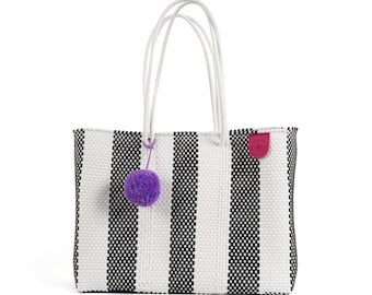 Zebra Super Beach Tote, Handwoven Recycled Plastic Tote, Mexican Plastic Woven Bag, Beach Bag, Summer Bag, Oaxaca Bag, Big Beach Tote