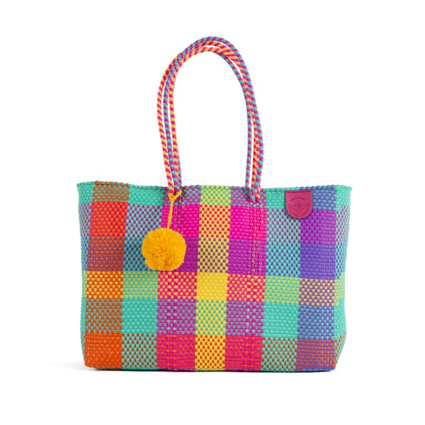 Fiesta Woven Super Beach Tote, Handwoven Recycled Plastic Tote, Mexican Plastic Woven Bag, Beach Bag, Summer Bag