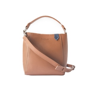 Bolso tipo cubo de piel Yaya - Color canela, bandolera artesanal / Bolso artesanal minimalista de México / Marca de mujeres / Tin Marin