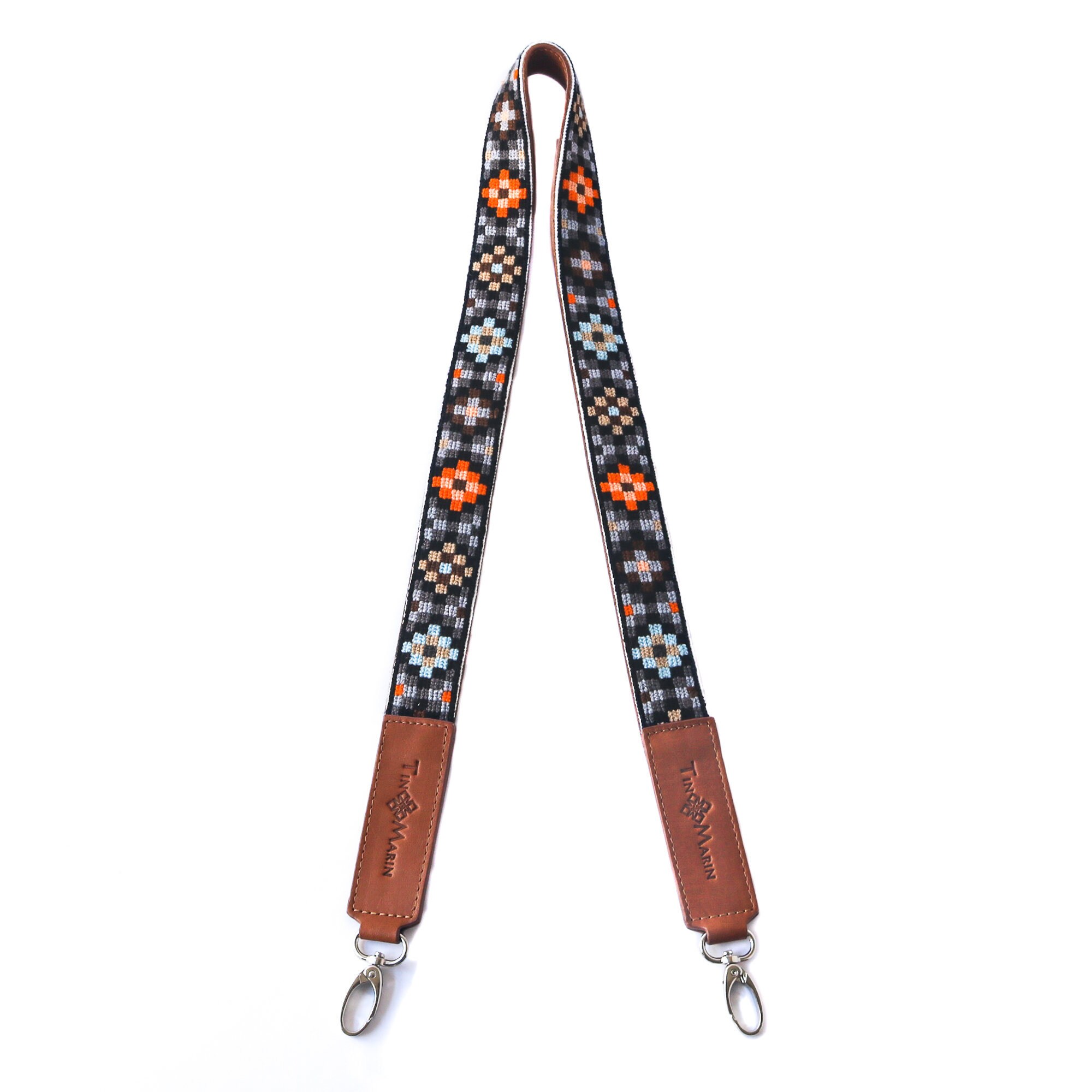 Correa de bolso tejida Mai marrón y naranja con cuero de Etsy