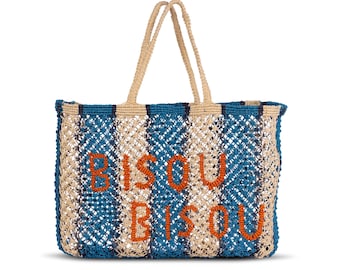 Bisou Bisou Jute Macrame Tote Bag | Handmade Boho Market & Beach Bag