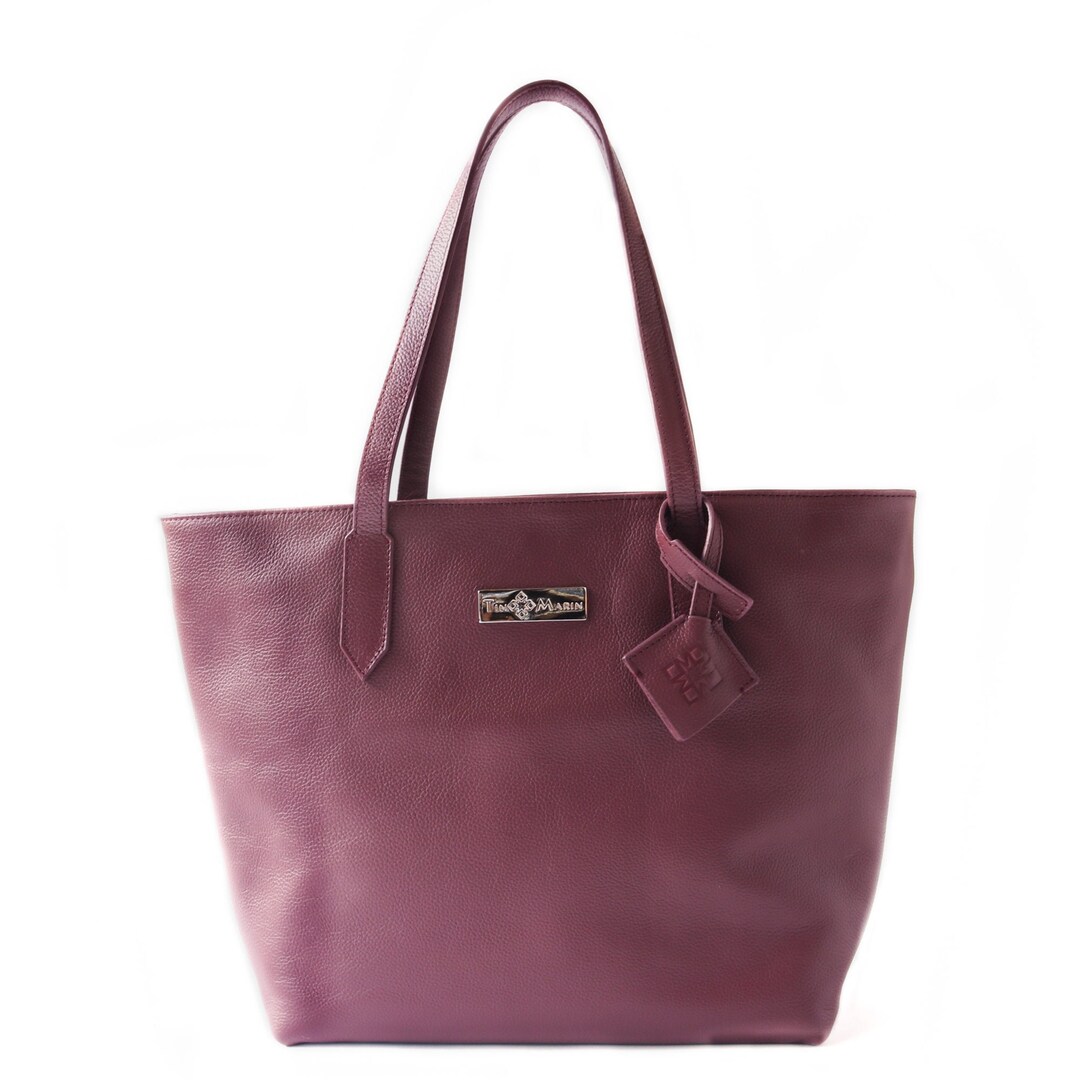 Borsa tote in pelle bordeaux Martina: borsa da lavoro con tasche