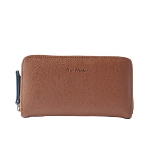 Camila Large Leather wallet - Tan - Continental wallet for women, Gift for Her, Genuine Cowhide Pebbled Leather, Artisan Made, Zip-around