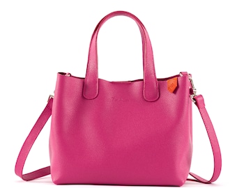 【美品】hime 四角A4トートバッグ　レッド　韓国 Luxville Emma Leather Crossbody - Hot Pink With Orange, Small
