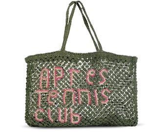 Après le tennis club : cabas bohème en jute macramé, fait main en Inde