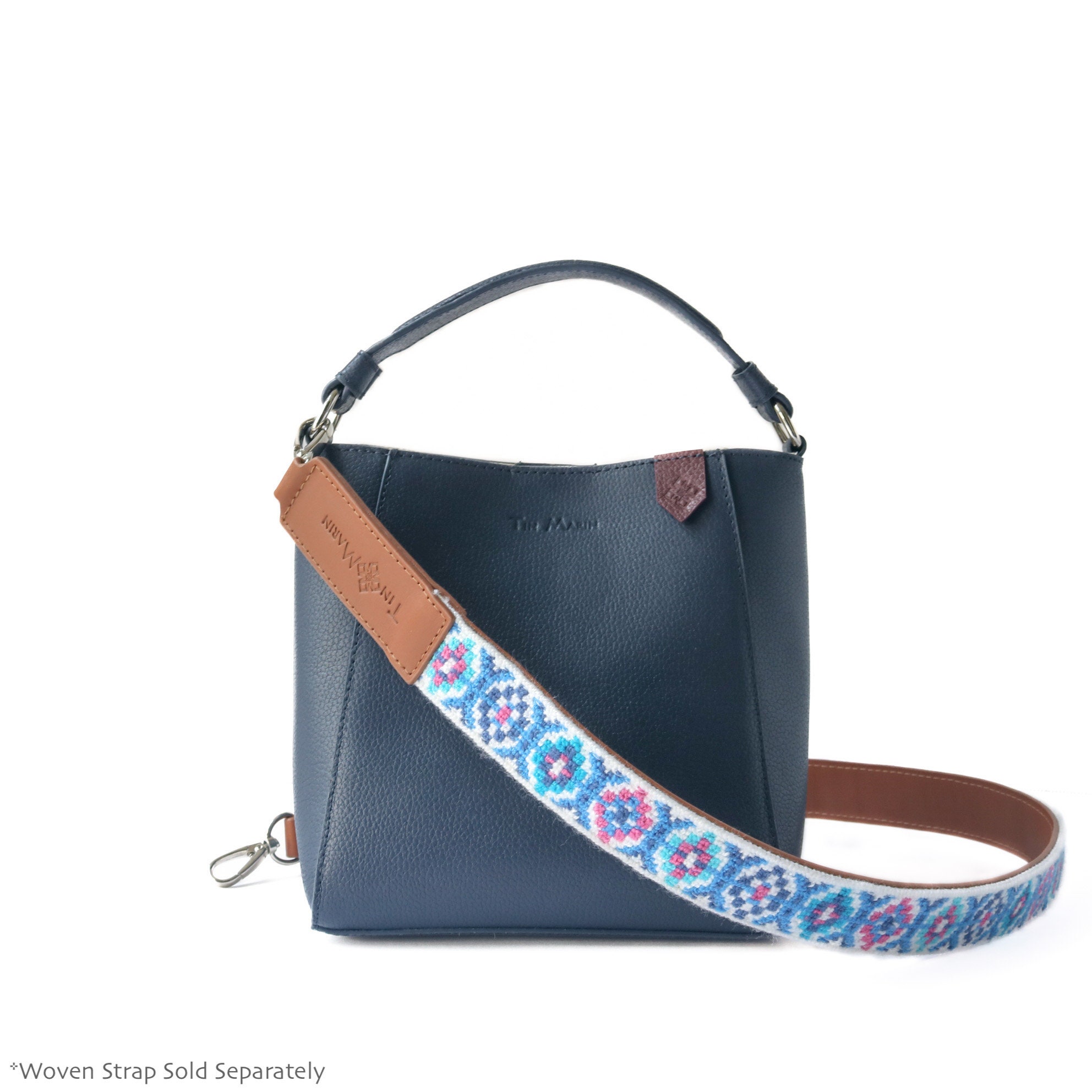 Yaya Leather Bucket Bag - Navy Blue, Handmade Crossbody