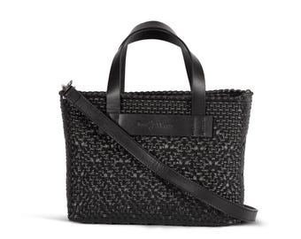 Bolso bandolera pequeño tejido completamente negro / Bolso artesanal mexicano hecho a mano