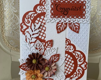 Greeting card. Congrats! Red and white color. Handmade card.